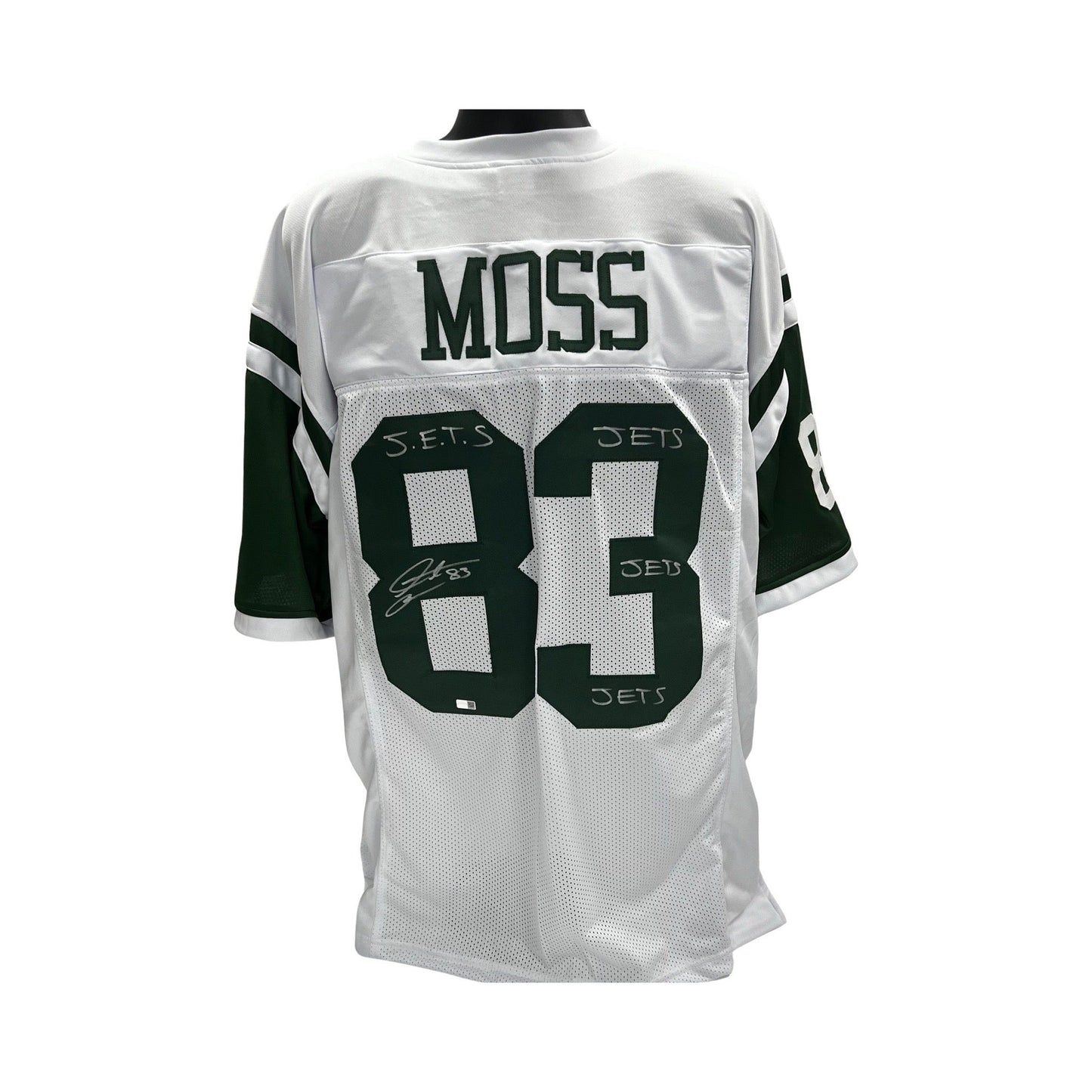 Santana Moss Autographed New York Jets White Jersey "Jets Jets Jets" Inscription Steiner CX