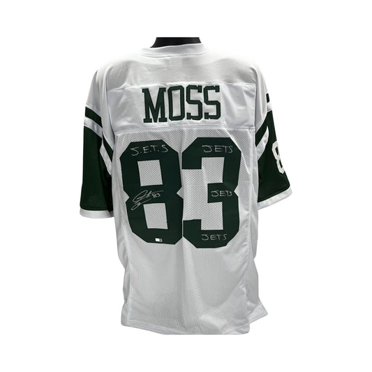 Santana Moss Autographed New York Jets White Jersey "Jets Jets Jets" Inscription Steiner CX