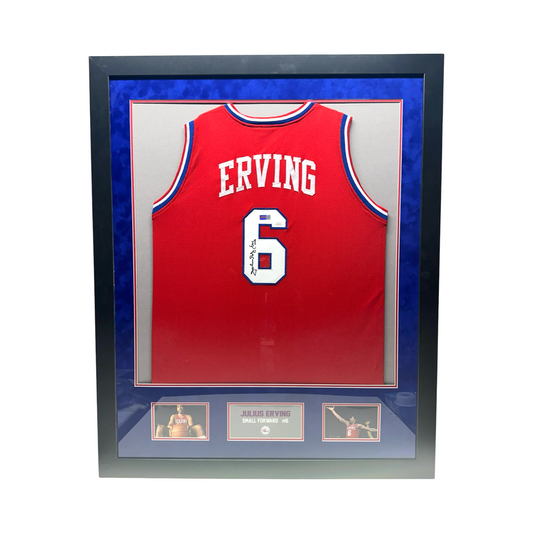 Julius Erving Autographed Philadelphia 76'ers Red Jersey Framed Steiner CX