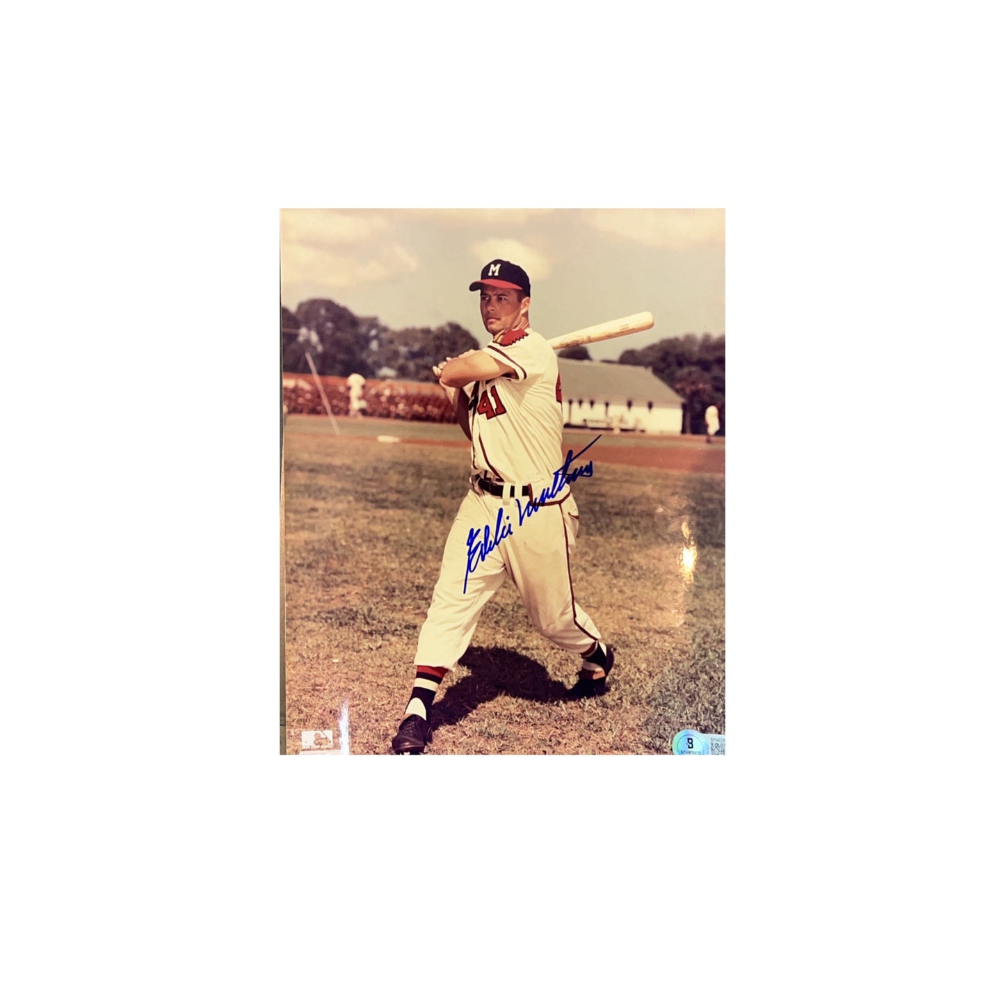 Eddie Matthews Autographed Milwaukee Braves Swing 8x10 Beckett