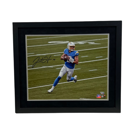 Justin Herbert Autographed Los Angeles Chargers Light Blue Jersey Framed 16x20 Fanatics