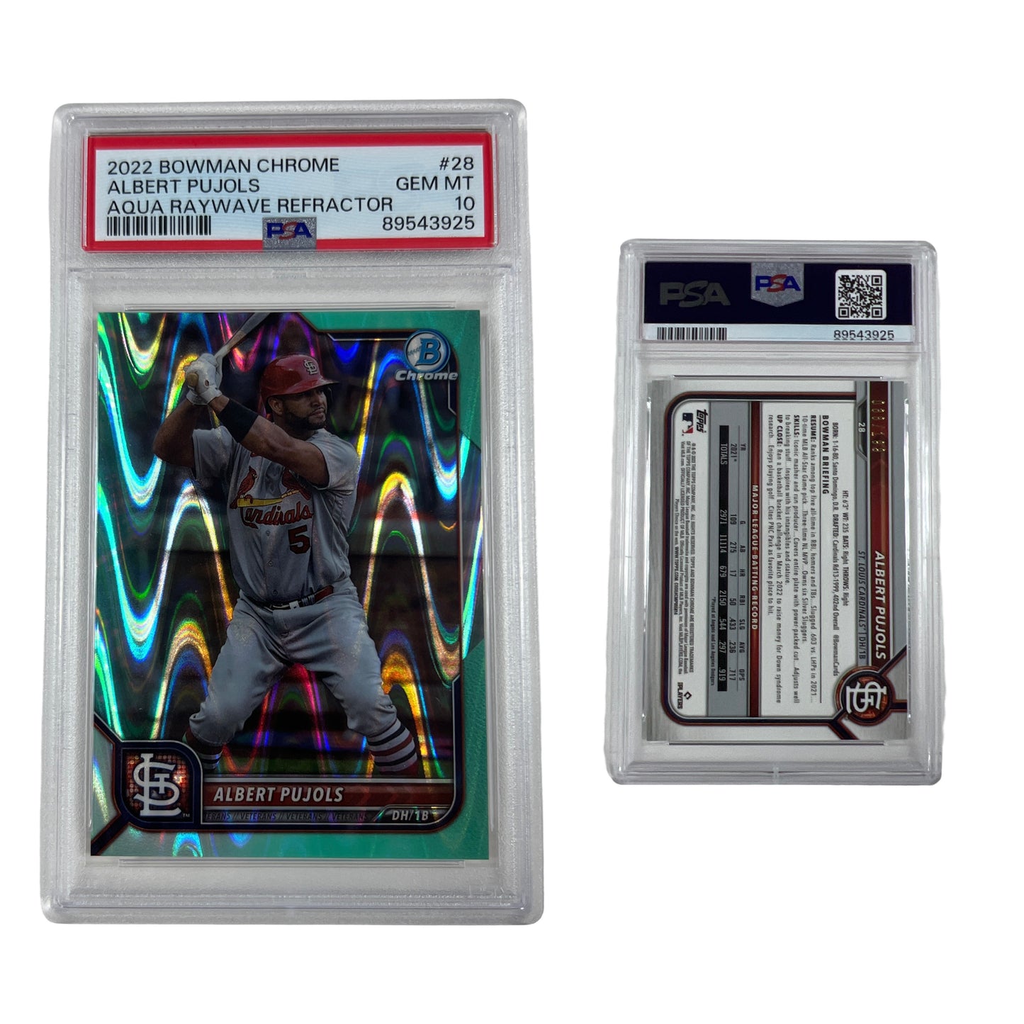 2022 Bowman Chrome Albert Pujols Aqua Raywave Refractor /199 #28 PSA GEM MT 10