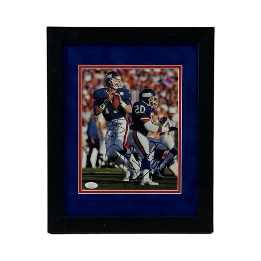 Phil Simms & Joe Morris Autographed New York Giants Drop Back Framed 8x10 JSA
