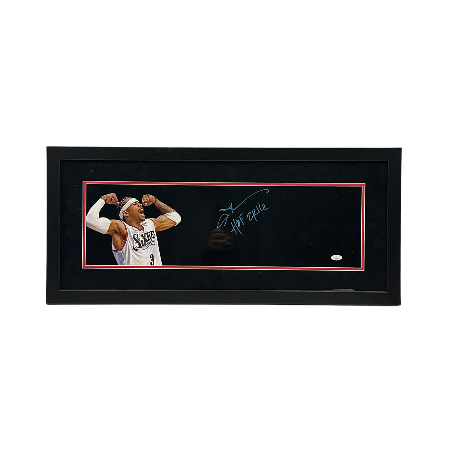 Allen Iverson Autographed Philadelphia 76ers "HOF 2k16" Inscribed Blackout Framed 8x26