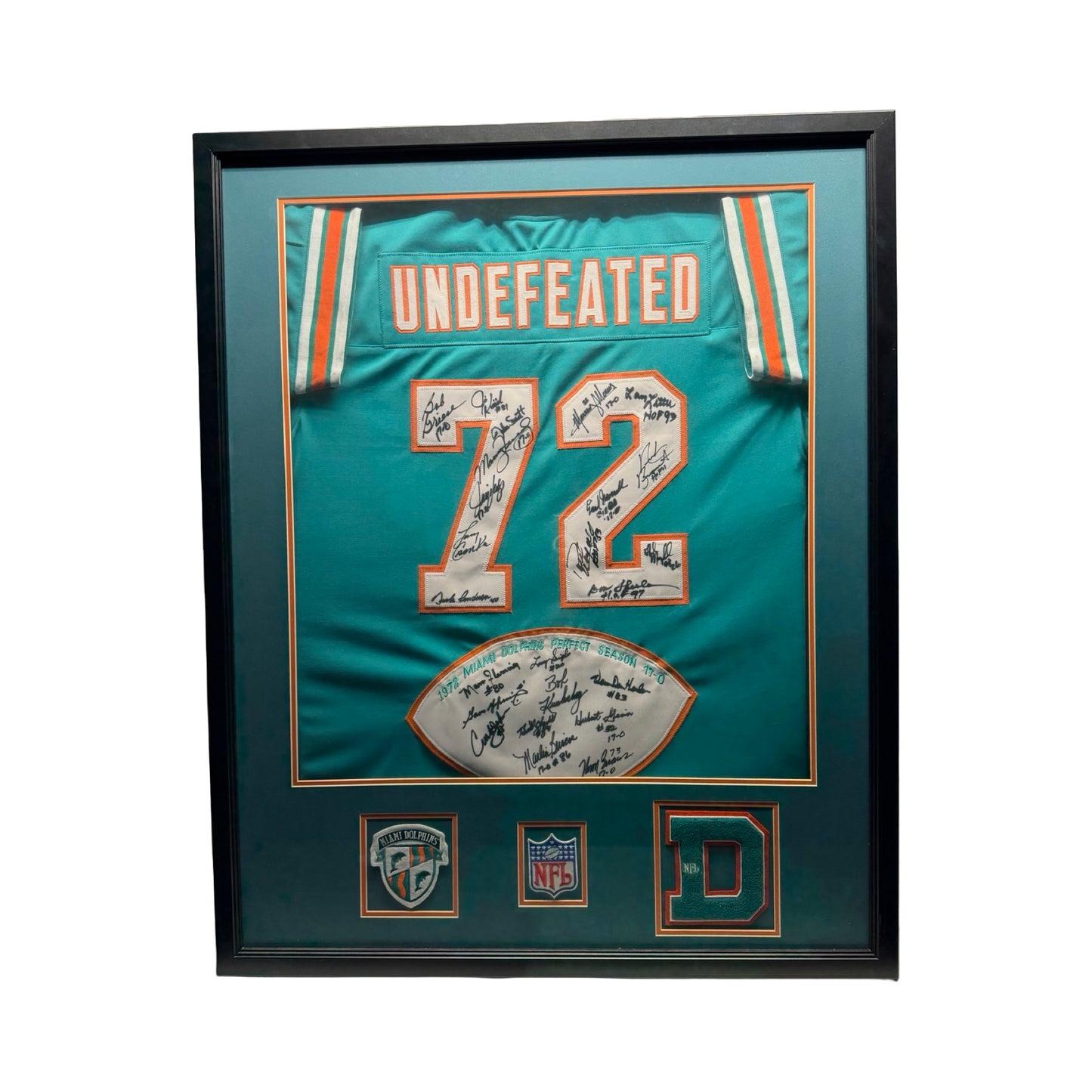 72 Undefeated Season Team Autographed Miami Dolphins Jersey JSA Framed