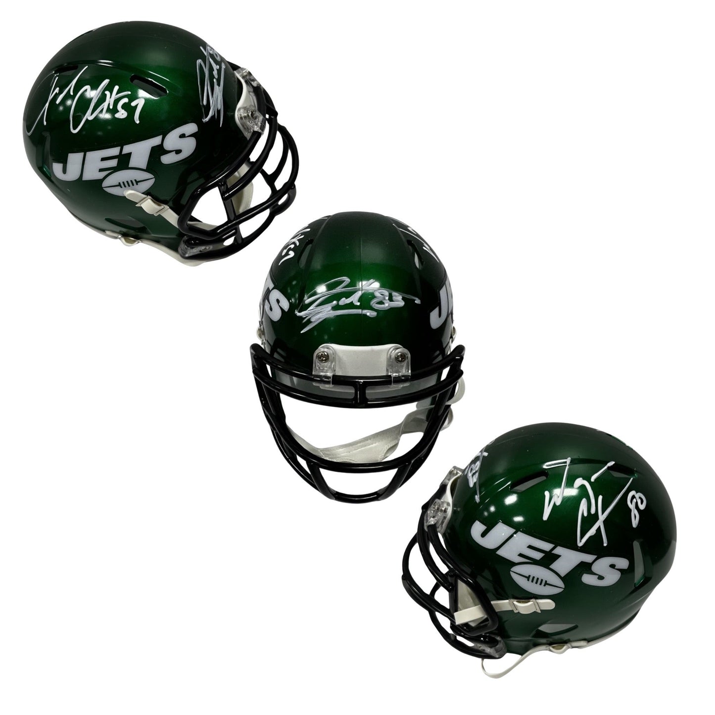 Santana Moss, Wayne Chrebet & Laveranues Coles Autographed New York Jets Speed Mini Helmet Steiner CX