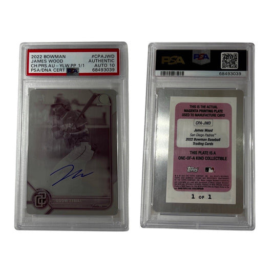 2022 Bowman James Wood #CPAJWD Printing Plate 1/1 PSA Auto 10