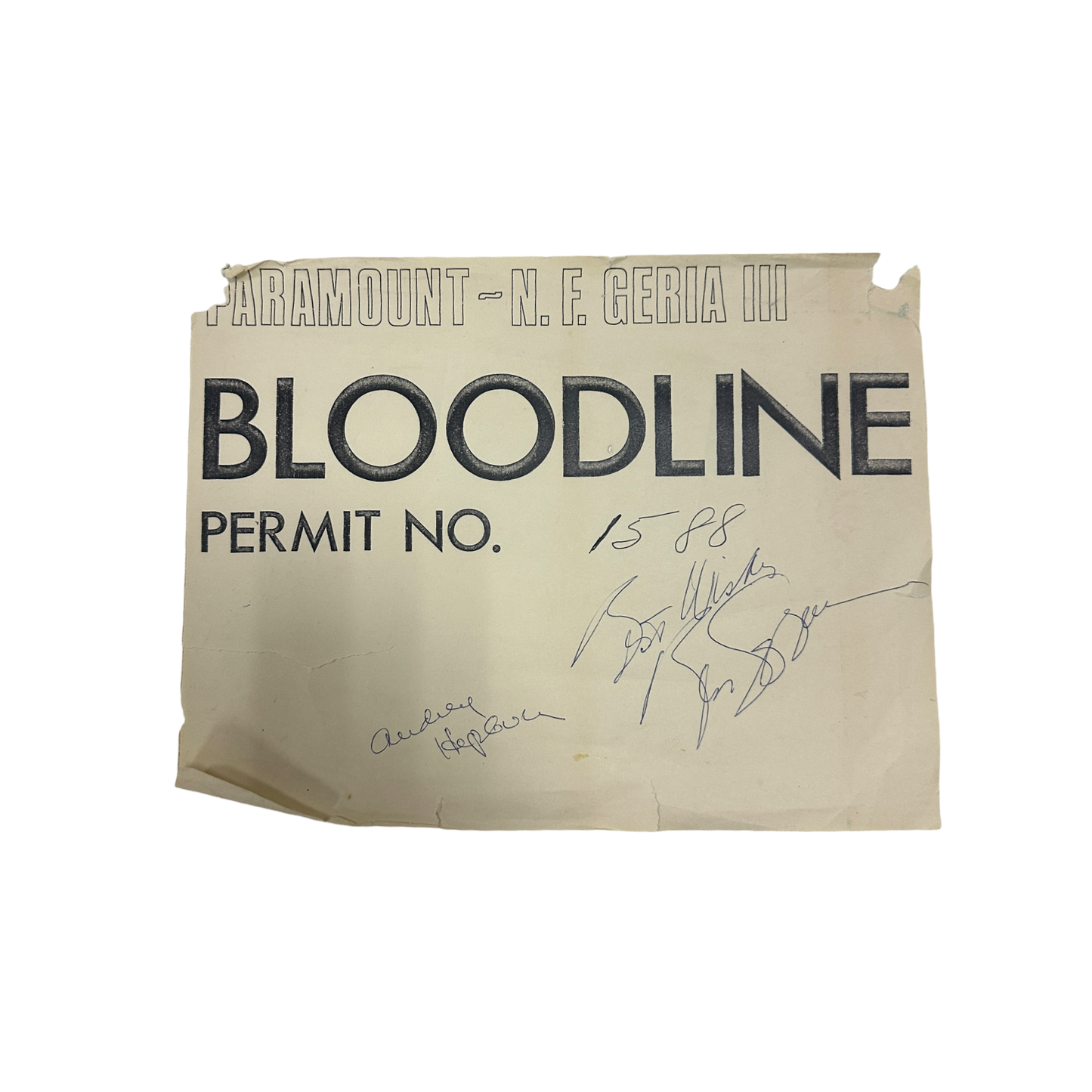 Audrey Hepburn & Ben Gazzara Autographed Bloodline Parking Sign JSA