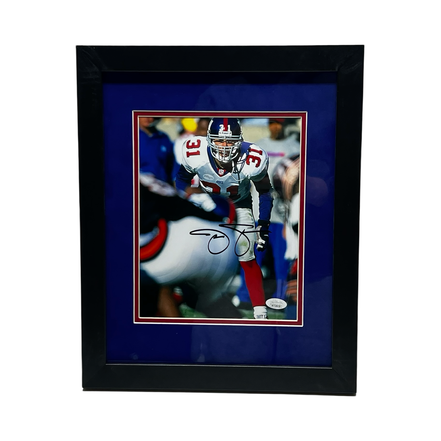 Jason Sehorn Autographed New York Giants Stance Framed 8x10 JSA