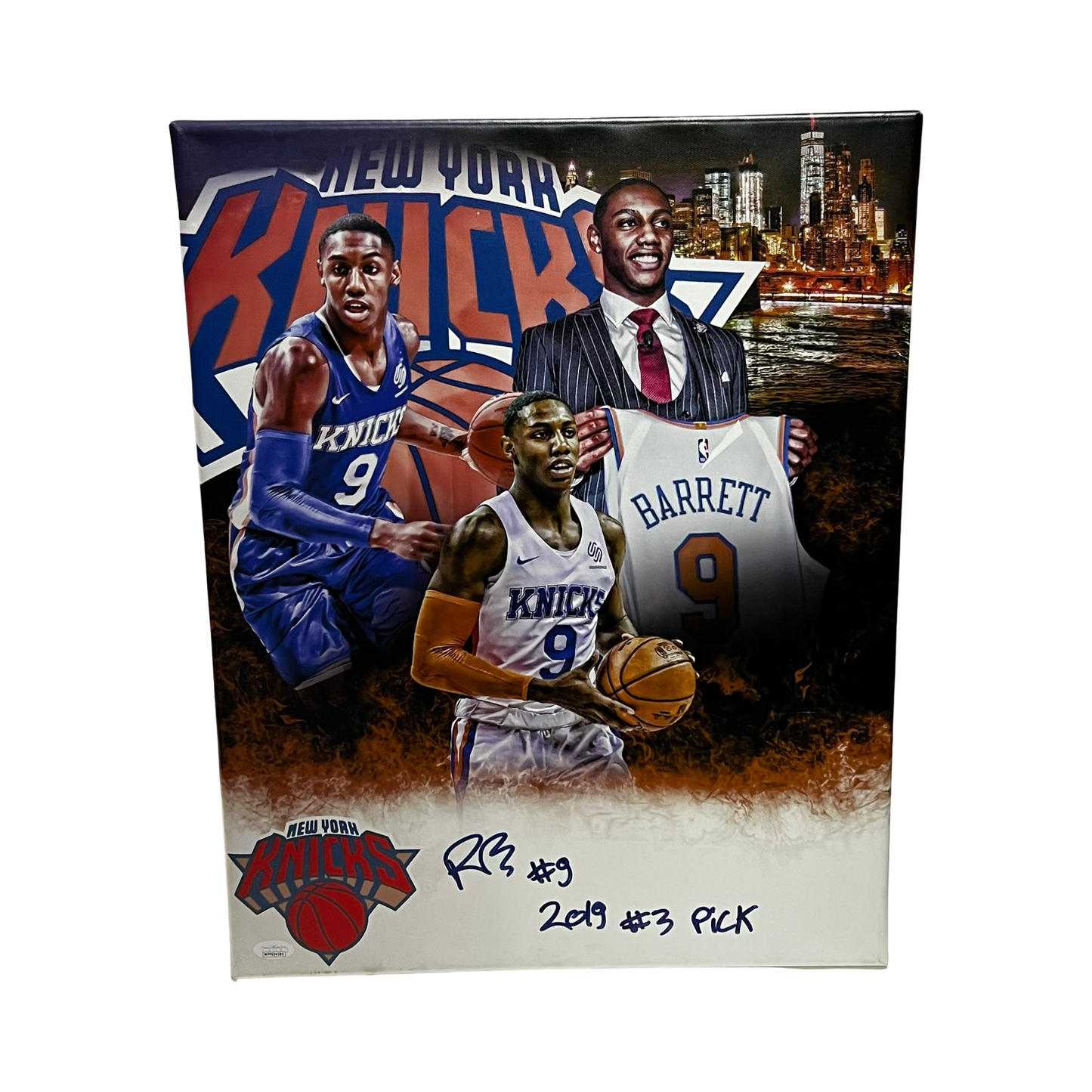 RJ Barrett Autographed New York Knicks 16x20 "2019 #3 Pick" JSA