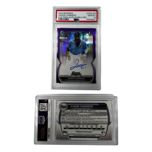 2023 Bowman Junior Caminero #CPAJCR Chrome Prospect Auto Purple Refractor /250 Gem Mint 10