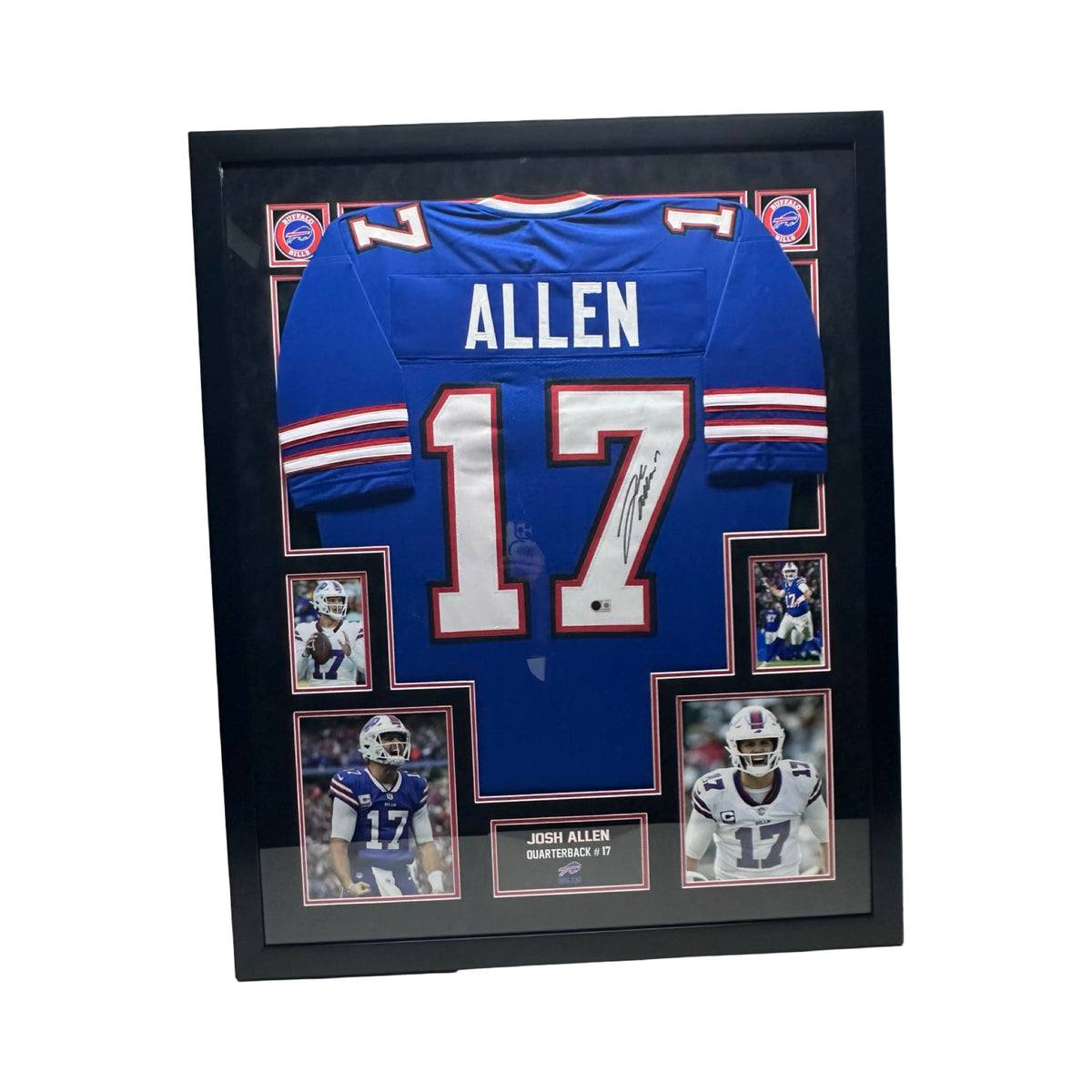 Josh Allen Autographed Buffalo Bills Blue Jersey Beckett - Black/Black Suede Framed