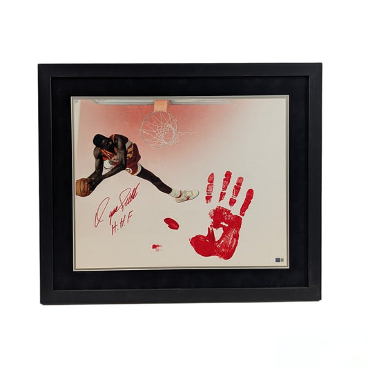 Dominique Wilkins Autographed Atlanta Hawks Framed 16x20 w/ Red Handprint HHF Inscription Steiner CX