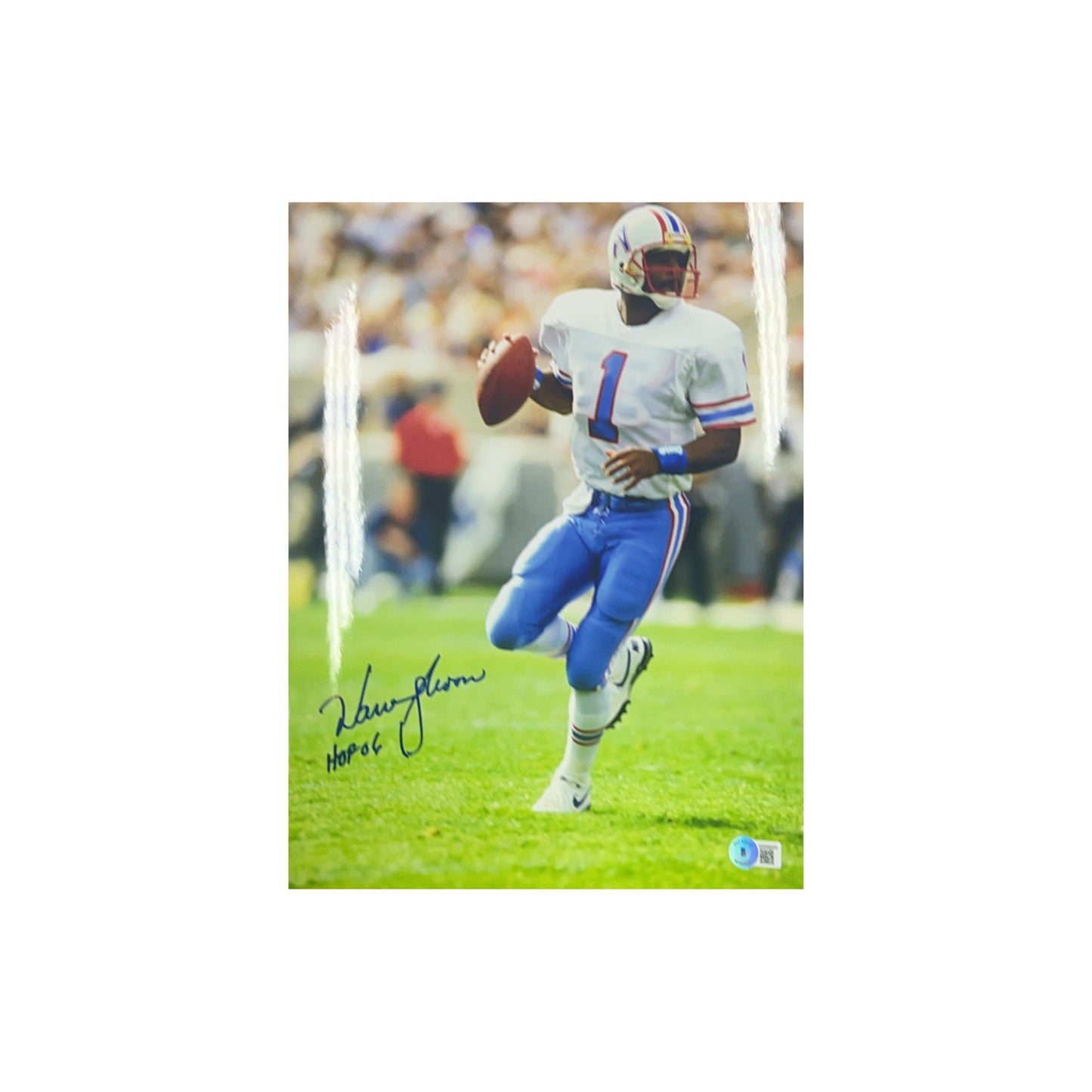 Warren Moon Autographed Houston Oilers Dropback 11x14 "HOF 06" Inscription Beckett