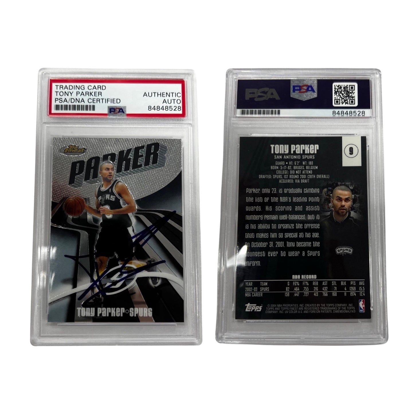 2003-04 Tony Parker Autographed Topps Finest #9 PSA Auto Authentic