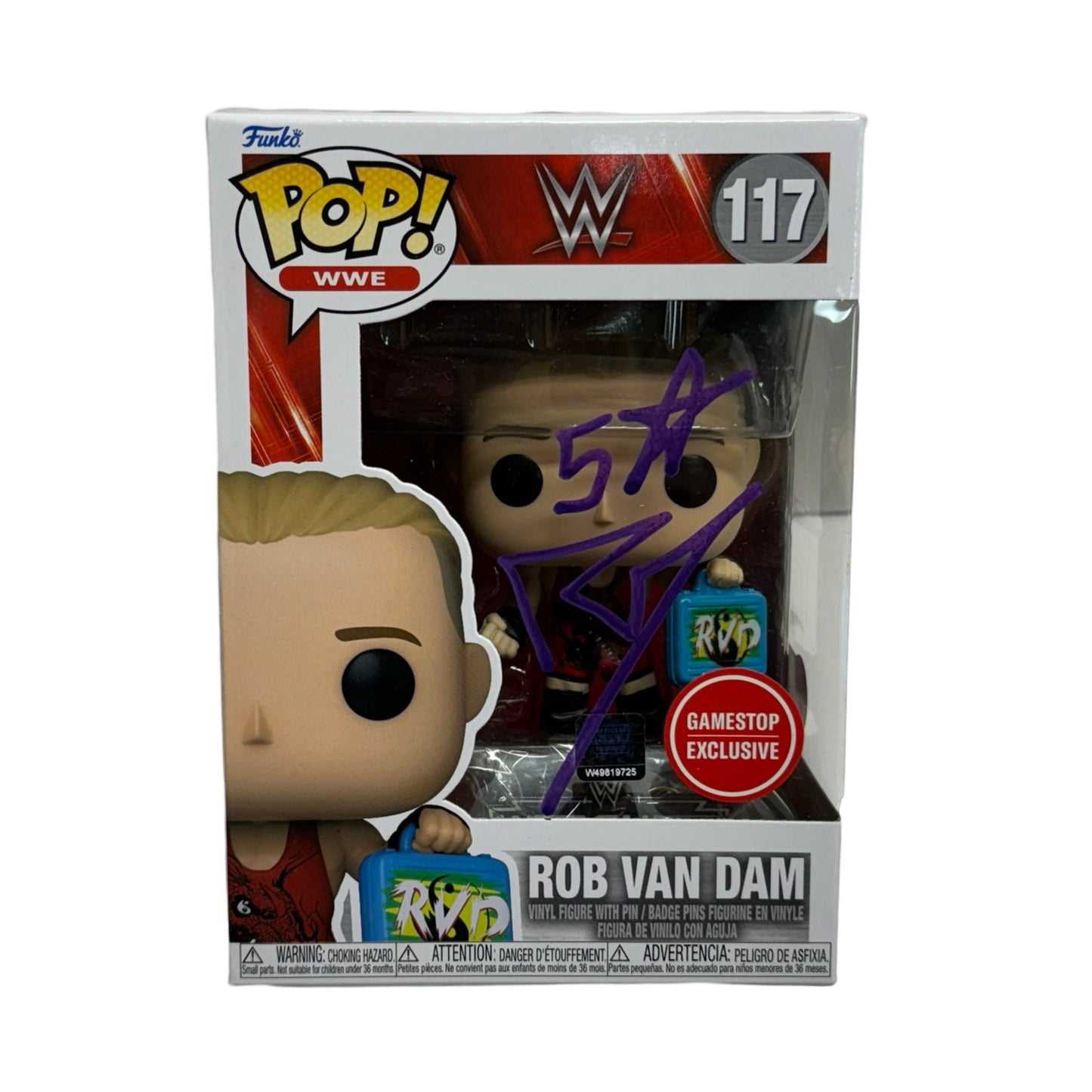 Rob Van Dam Autographed WWE ECW Funko Pop Purple Ink "5 Star" Inscription Beckett