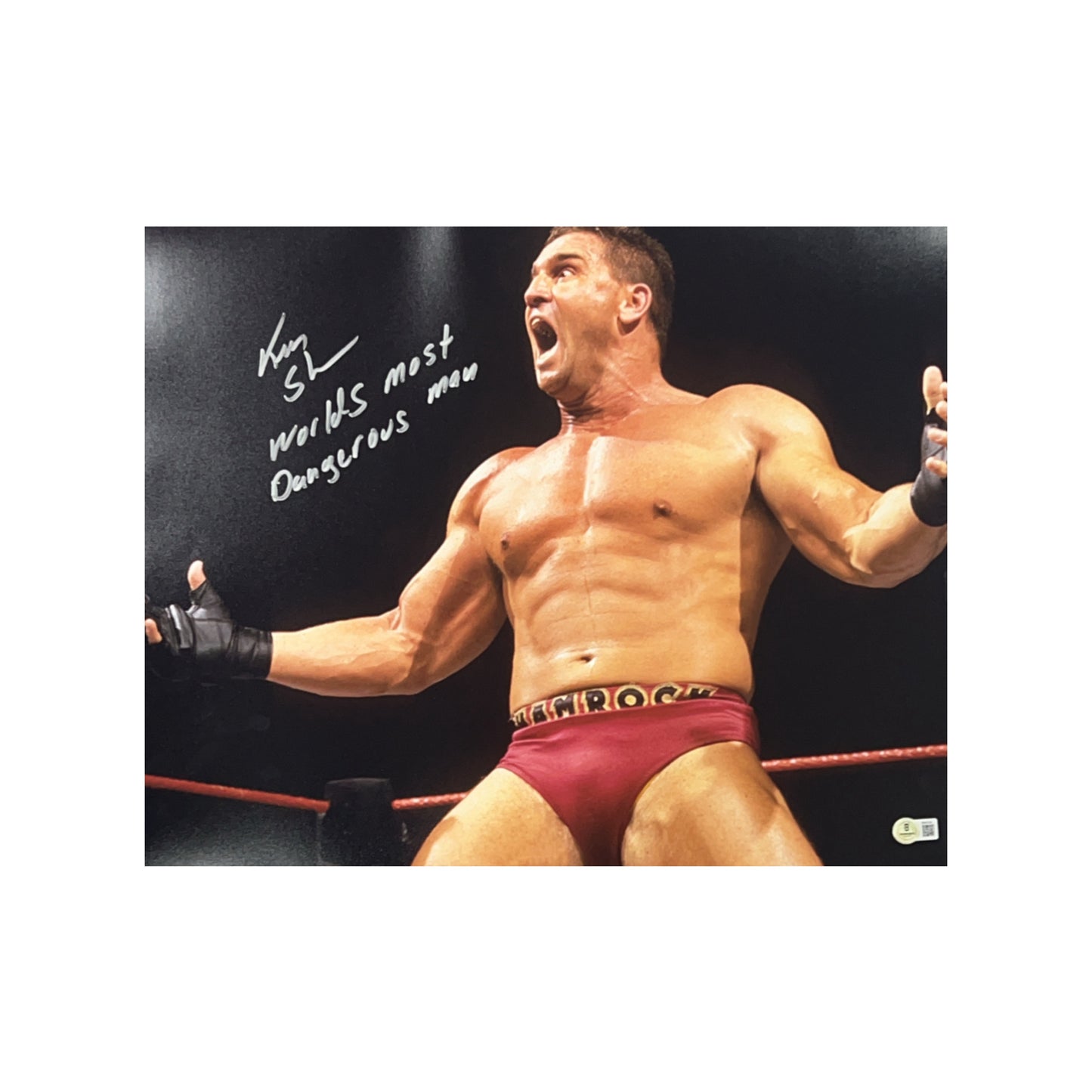 Ken Shamrock Autographed WWE WWF 16x20 "World's Most Dangerous Man" Inscription  Beckett