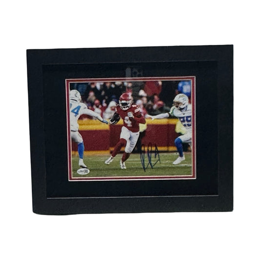 Framed Rashee Rice Autographed Kansas City Chiefs Red Jersey Running 8x10 Photo JSA COA