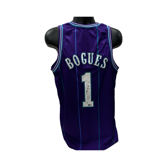 Muggsy Bogues Autographed Charlotte Hornets Purple Jersey Beckett