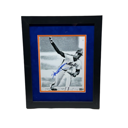 Doc Gooden Autographed New York Mets Black & White Art Framed 8x10 Steiner CX