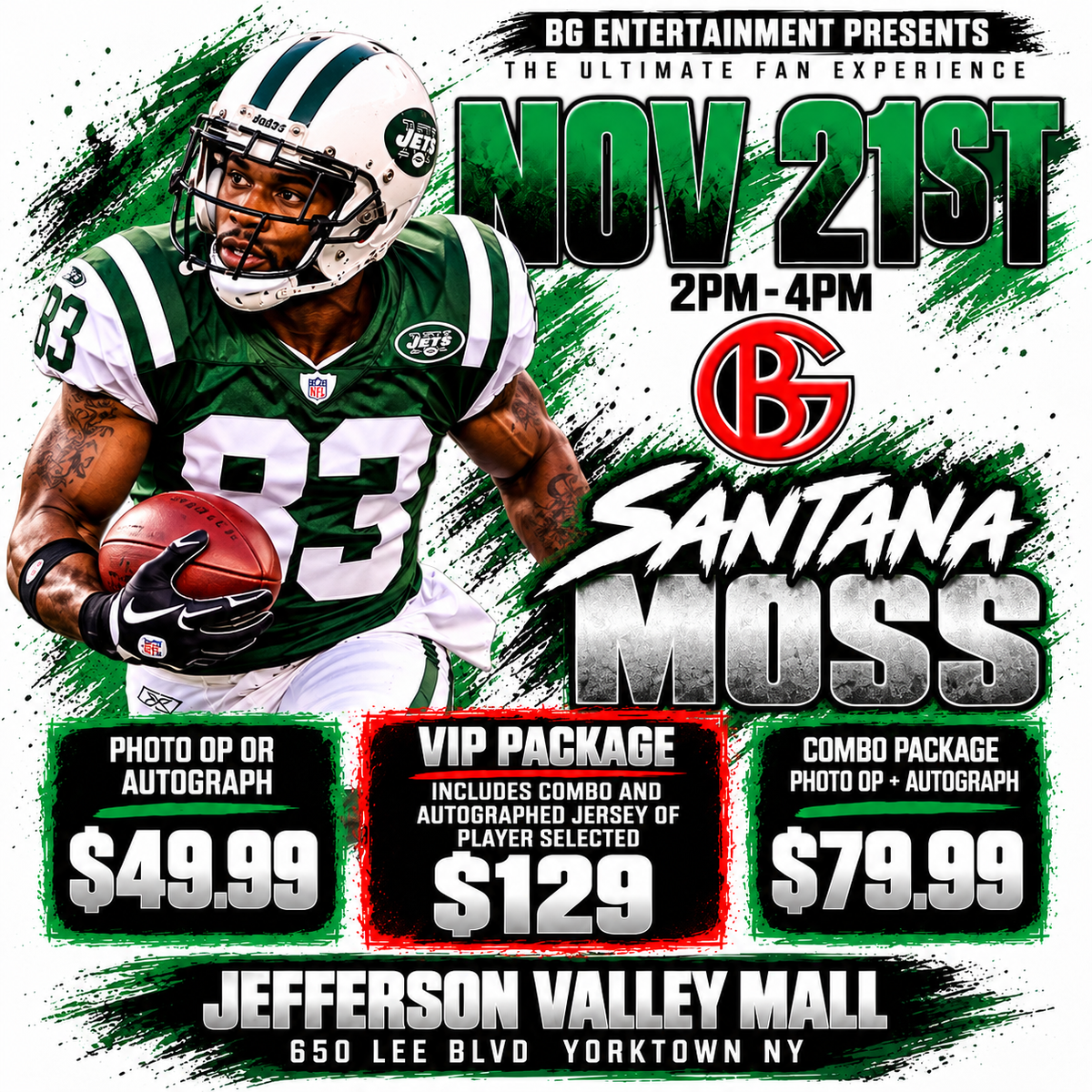 Santana Moss Meet & Greet Autograph Signing at BG Autographs Jefferson Valley Mall November 21