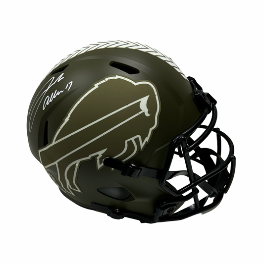 Josh Allen Autographed Buffalo Bills Green Salute To Service Replica Helmet Beckett