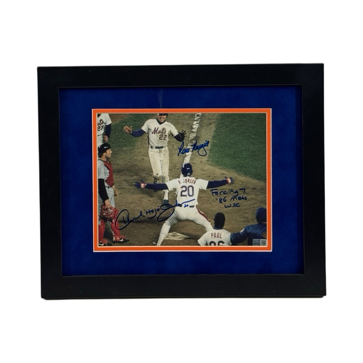 Ray Knight & Howard Johnson Autographed New York Mets Game 6 Winning Run Framed 8X10 Forcing 7 Mets 86 WSC Inscription Steiner CX