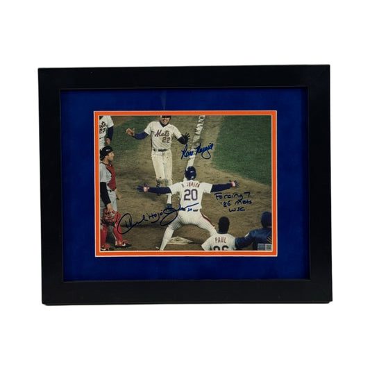 Ray Knight & Howard Johnson Autographed New York Mets Game 6 Winning Run Framed 8X10 Forcing 7 Mets 86 WSC Inscription Steiner CX