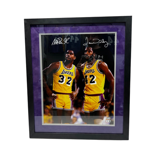 Magic Johnson & James Worthy Autographed Los Angeles Lakers Framed 16x20 Steiner CX / Beckett.