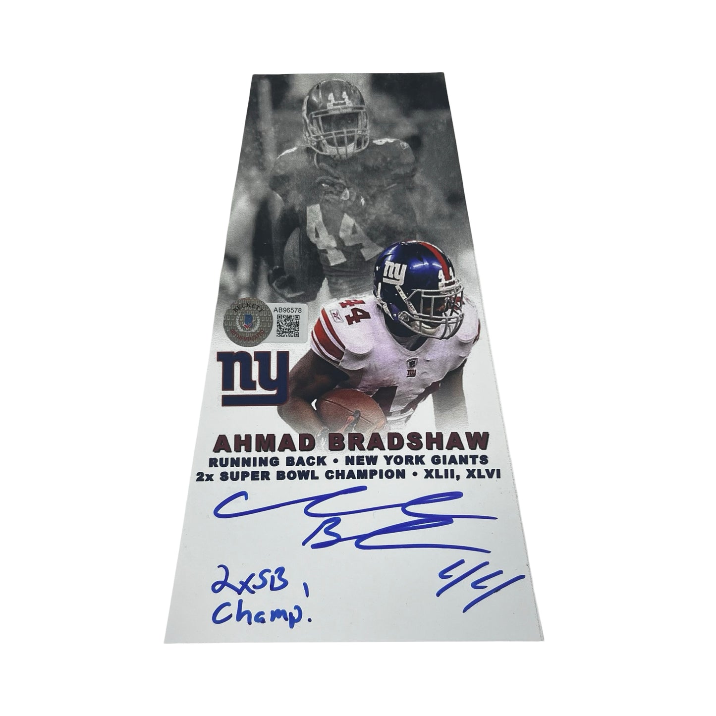 Ahmad Bradshaw Autographed New York Giants Super Bowl Trophy Plaque