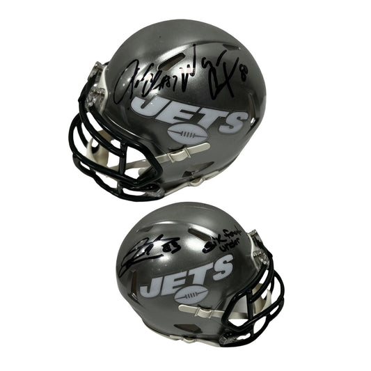Santana Moss, Wayne Chrebet & Laveranues Coles Autographed New York Jets Flash Mini Helmet "Six Feet Under" Inscription Steiner CX