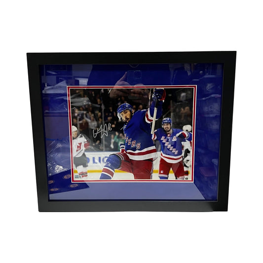Vincent Trocheck Autographed New York Rangers Blue Jersey Fist Pump 11x14 Steiner CX - Framed