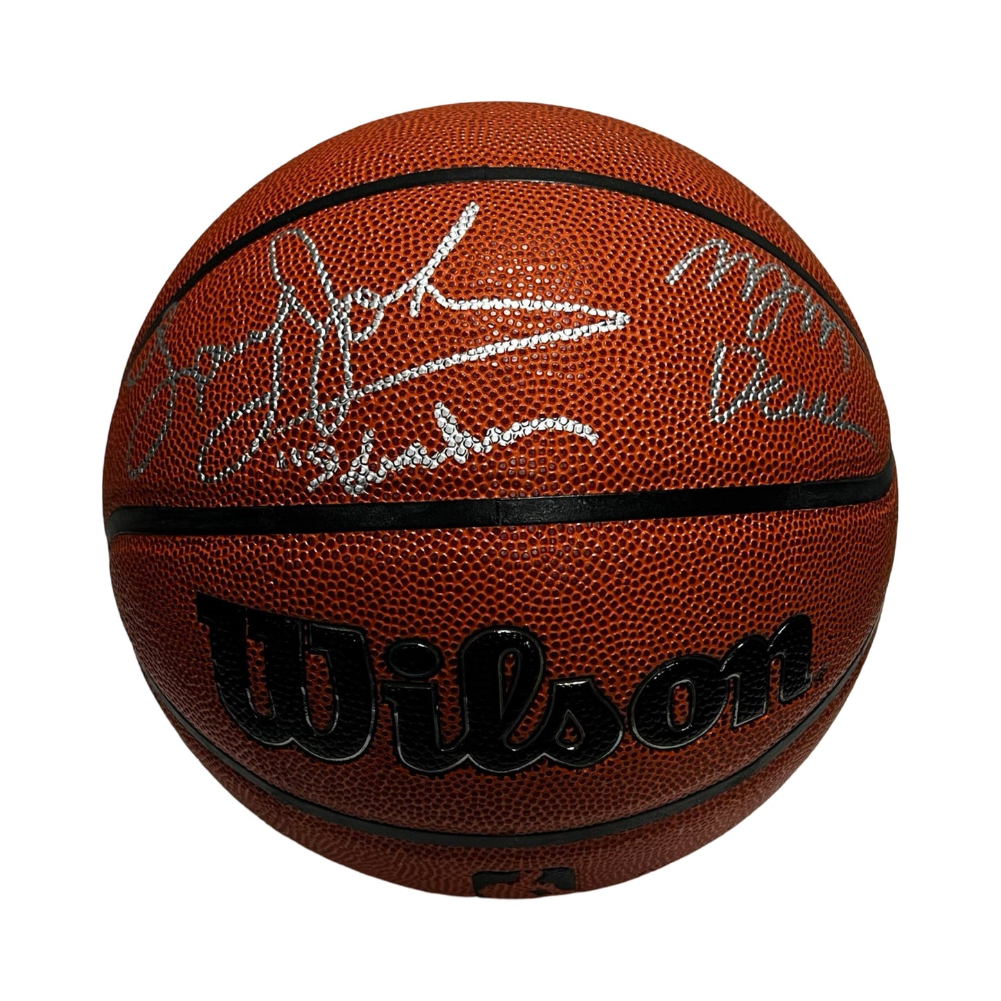 Larry Johnson & Miles McBride Autographed Black Wilson Basketball "Grandmama & Deuce" Inscription Beckett