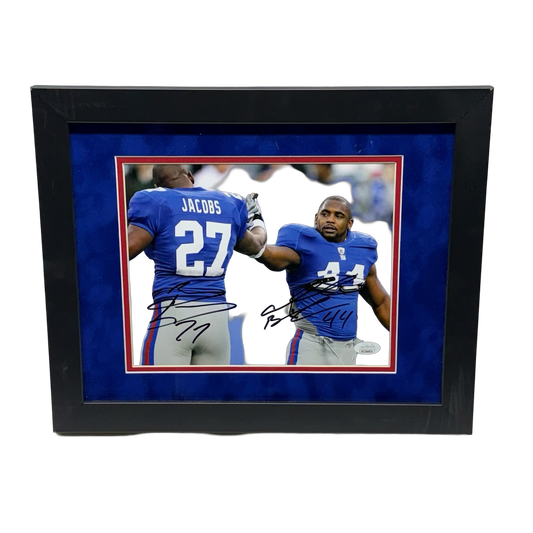 Ahmad Bradshaw & Brandon Jacobs Autographed High Five 8x10 JSA - Framed