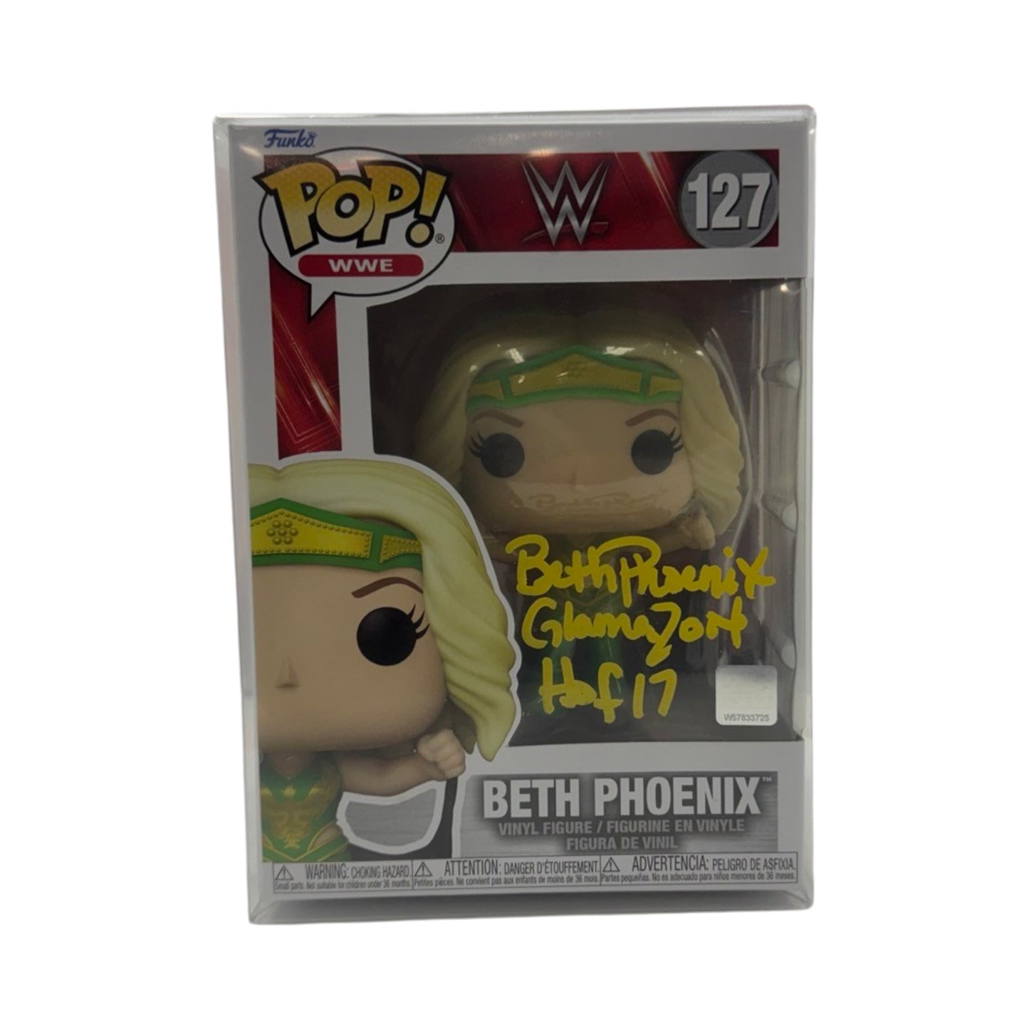 Beth Phoenix Autographed WWE Funko Pop Yellow  Ink "The Glamazon & HOF 17" Inscription Steiner CX