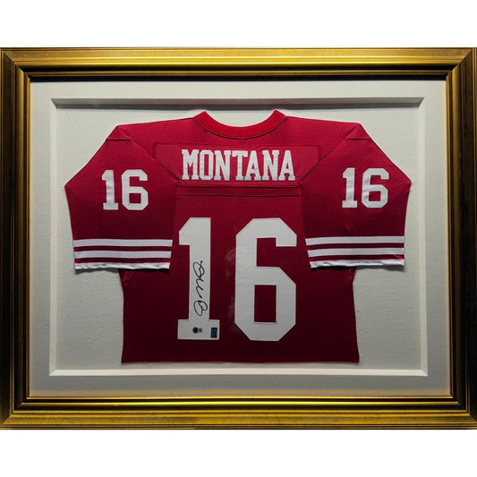 Joe Montana Autographed San Fransisco 49er's Framed Red Jersey Beckett BAS