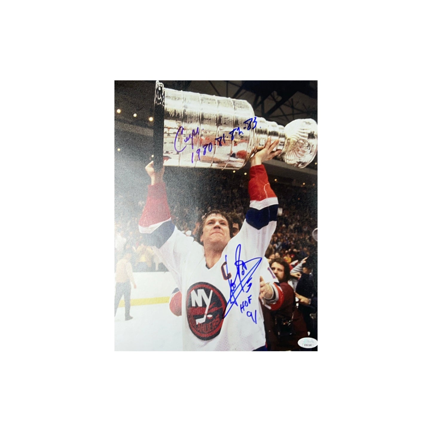 Denis Potvin Autographed New York Islanders 11x14 "Cups 1980, 81, 82, 83 & HOF 91" Inscription JSA