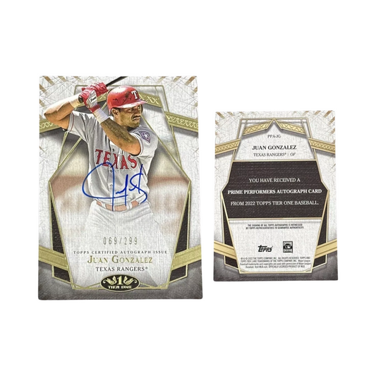 2022 Topps Tier One Prime Performers Juan Gonzalez #PPA-JG /299