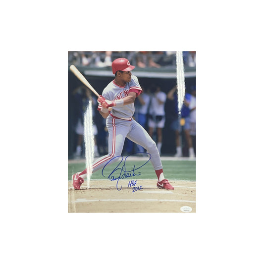 Barry Larkin Autographed Cincinatti Reds Swing Vertical 11x14 "HOF 2012" JSA