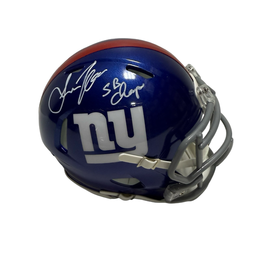 Amani Toomer Autographed New York Giants "SB Champ" Inscribed Blue Speed Mini Helmet PSA