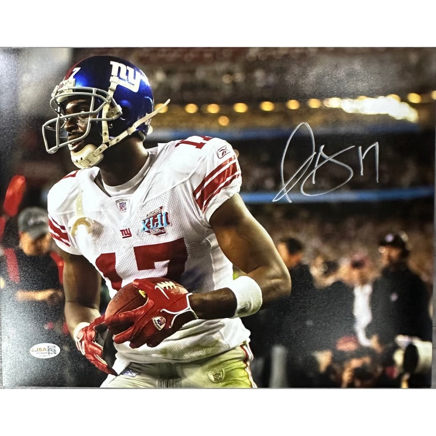 Plaxico Burress New York Giants Super Bowl w/ ball up close 8X10 JSA COA