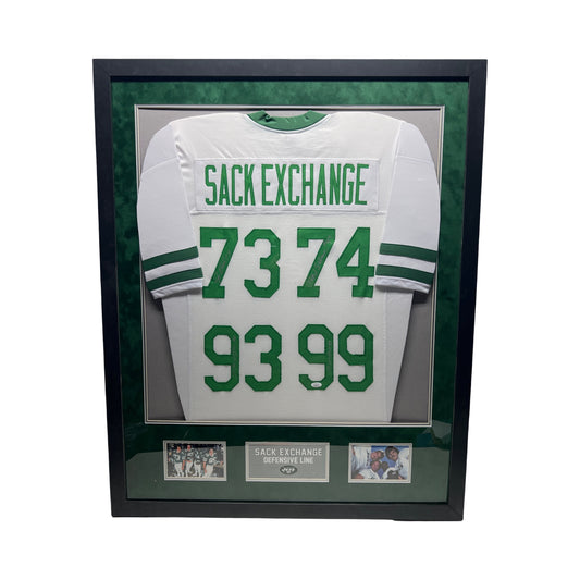 Mark Gastineau, Joe Klecko, Marty Lyons & Abdul Salaam Autographed New York Jets Sack Exchange Framed White Jersey JSA