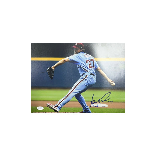 Aaron Nola Autographed Philadelphia Phillies Blue Jersey Pitch 11x14 JSA