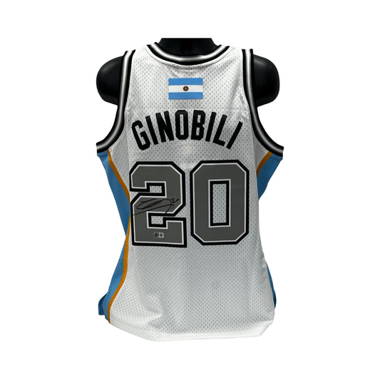 Manu Ginobili Autographed San Antonio Spurs White Mitchell & Ness Jersey Beckett