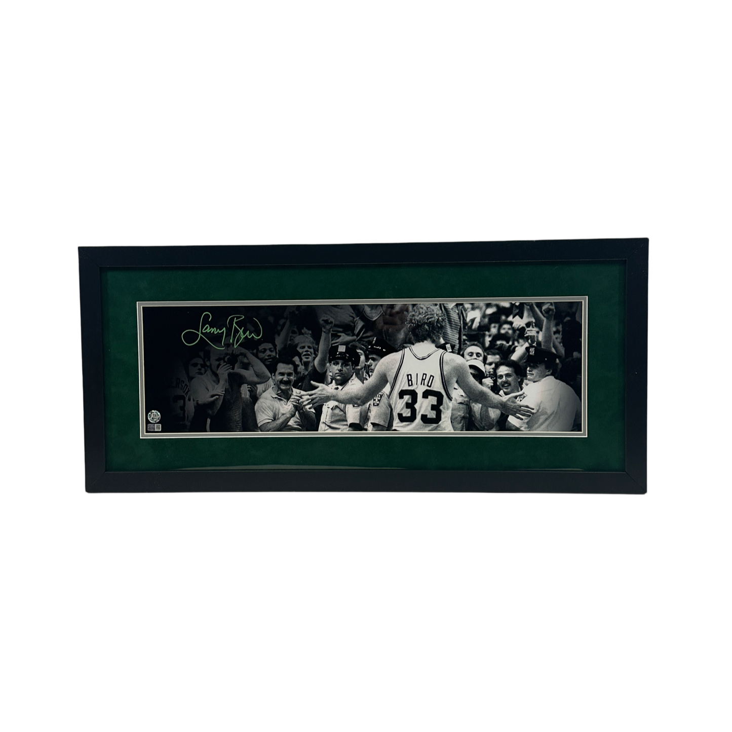 Larry Bird Autographed Boston Celtics In Front Of Crowd Framed 8x26 Steiner CX