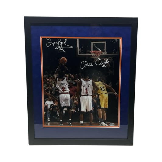 Larry Johnson & Chris Childs Autographed New York Knicks Free Throw 16x20 Beckett - Framed