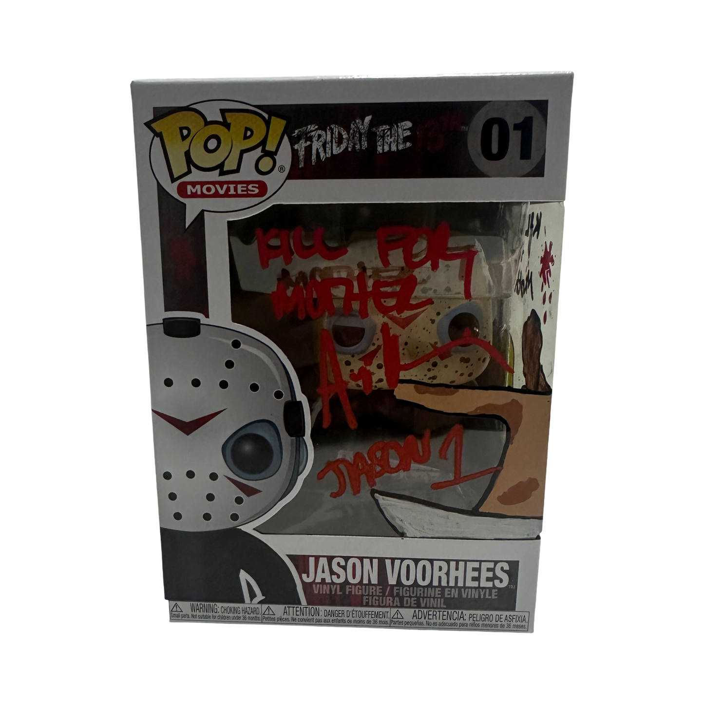 Ari Lehman Autographed Jason Voorhees Friday the 13th Funko Pop #01 With Brittney's Artwork "Kill For Mother" Inscription Red Ink Beckett