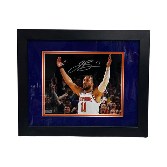 Jalen Brunson Autographed New York Knicks Arms Up 8x10 Steiner CX - Framed