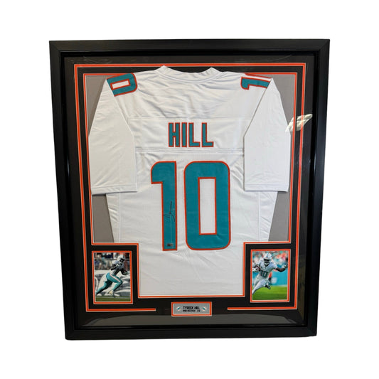 Tyreek Hill Autographed Miami Dolphins Framed White Jersey JSA 35x40 Frame Steiner CX