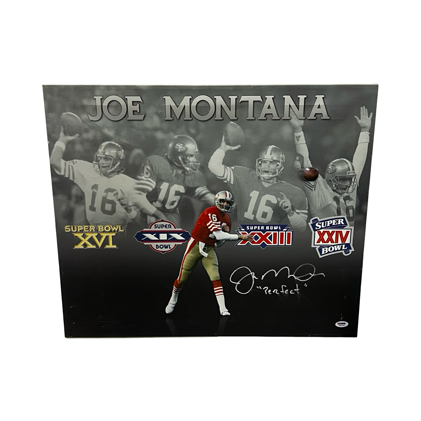 Joe Montana Autographed San Francisco 49ers 19x23 Canvas "Perfect" PSA